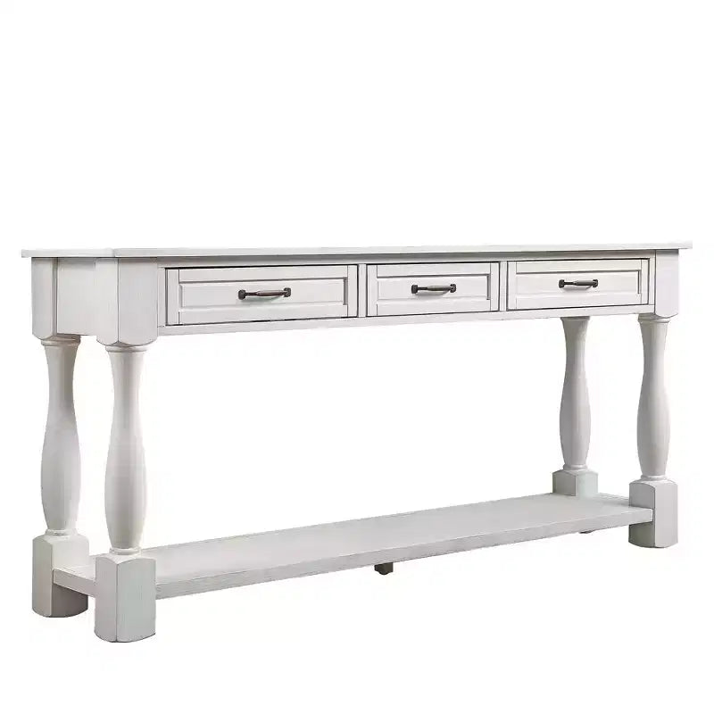 Okak 61IN Table console vintage en pin, Table d'entrée avec 3 tiroirs et 1 étagère inférieure, Table d'appoint pour l'entrée, le salon