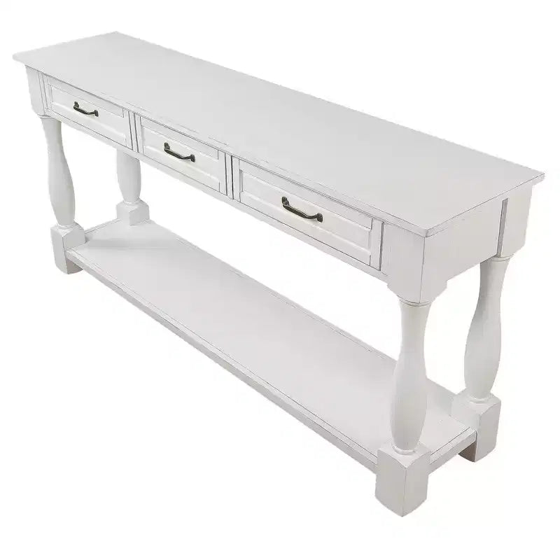Okak 61IN Table console vintage en pin, Table d'entrée avec 3 tiroirs et 1 étagère inférieure, Table d'appoint pour l'entrée, le salon