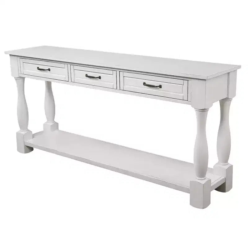 Okak 61IN Table console vintage en pin, Table d'entrée avec 3 tiroirs et 1 étagère inférieure, Table d'appoint pour l'entrée, le salon