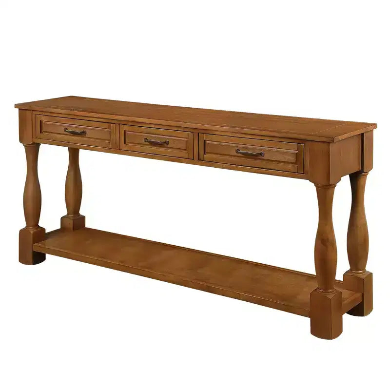 Okak 61IN Table console vintage en pin, Table d'entrée avec 3 tiroirs et 1 étagère inférieure, Table d'appoint pour l'entrée, le salon