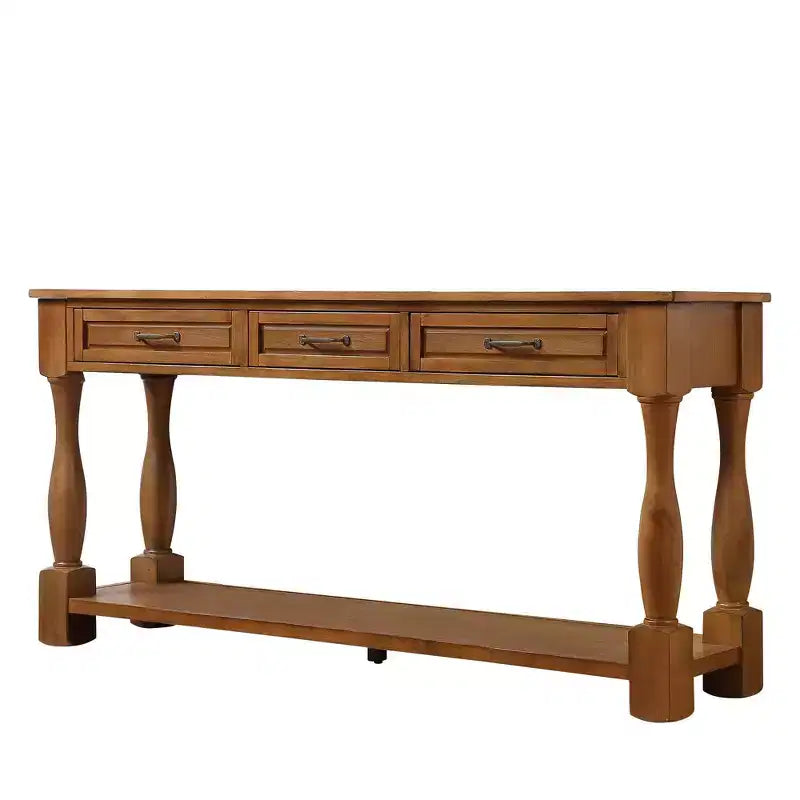 Okak 61IN Vintage Long Pine Console Table, Entryway Table with 3 Drawers and 1 Bottom Shelf, Accent Table for Entryway, Living Room
