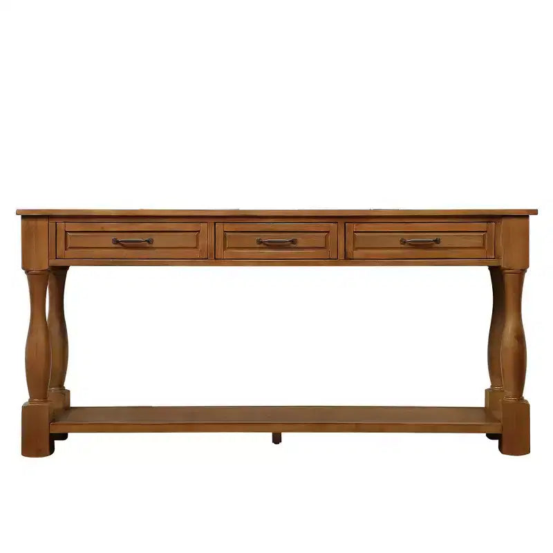 Okak 61IN Table console vintage en pin, Table d'entrée avec 3 tiroirs et 1 étagère inférieure, Table d'appoint pour l'entrée, le salon