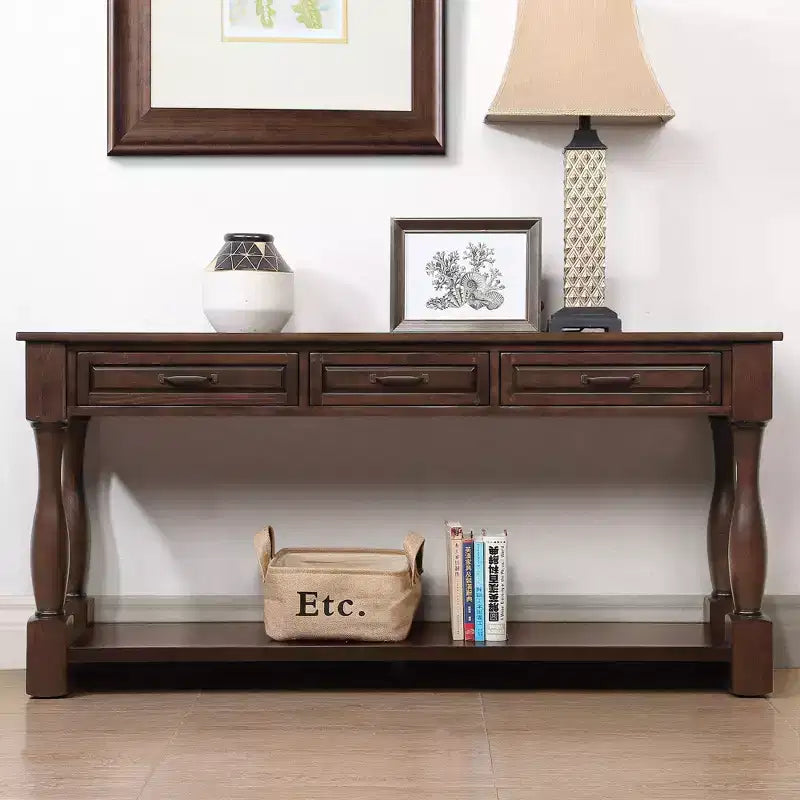 Okak 61IN Vintage Long Pine Console Table, Entryway Table with 3 Drawers and 1 Bottom Shelf, Accent Table for Entryway, Living Room