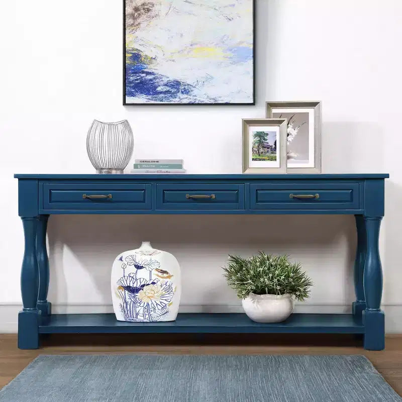 Okak 61IN Vintage Long Pine Console Table, Entryway Table with 3 Drawers and 1 Bottom Shelf, Accent Table for Entryway, Living Room