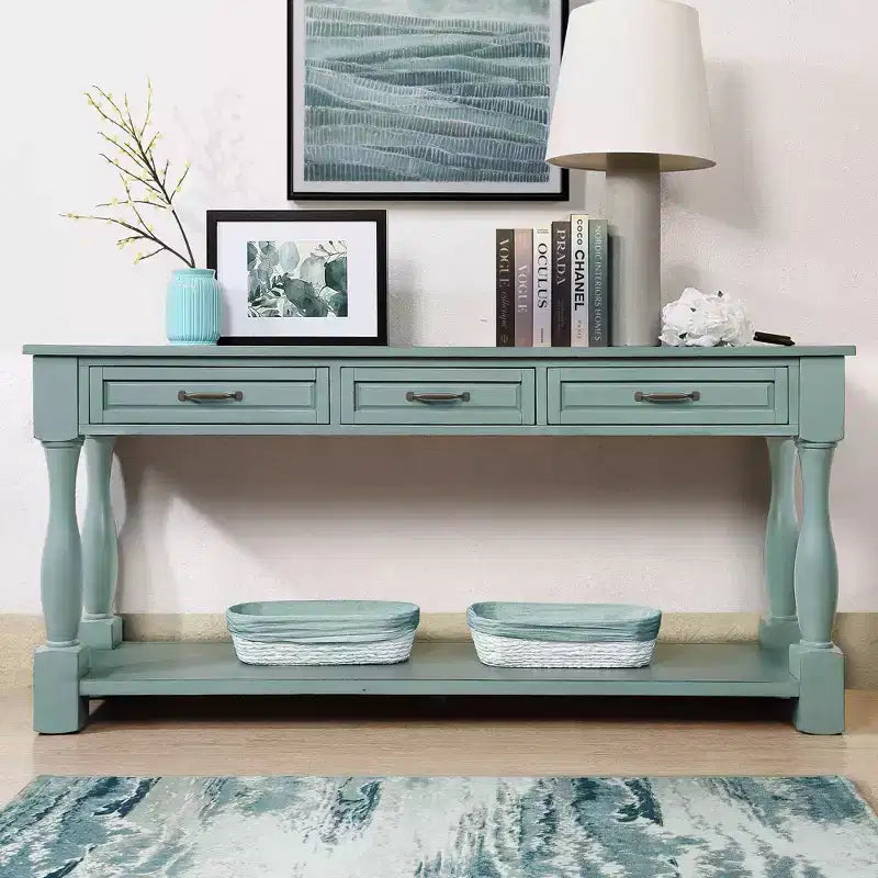 Okak 61IN Vintage Long Pine Console Table, Entryway Table with 3 Drawers and 1 Bottom Shelf, Accent Table for Entryway, Living Room