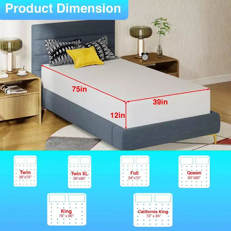 BestMassage 12 Inch Mattress Bamboo Charcoal Memory Foam Mattress Medium Firm Mattress CertiPUR-US Certified