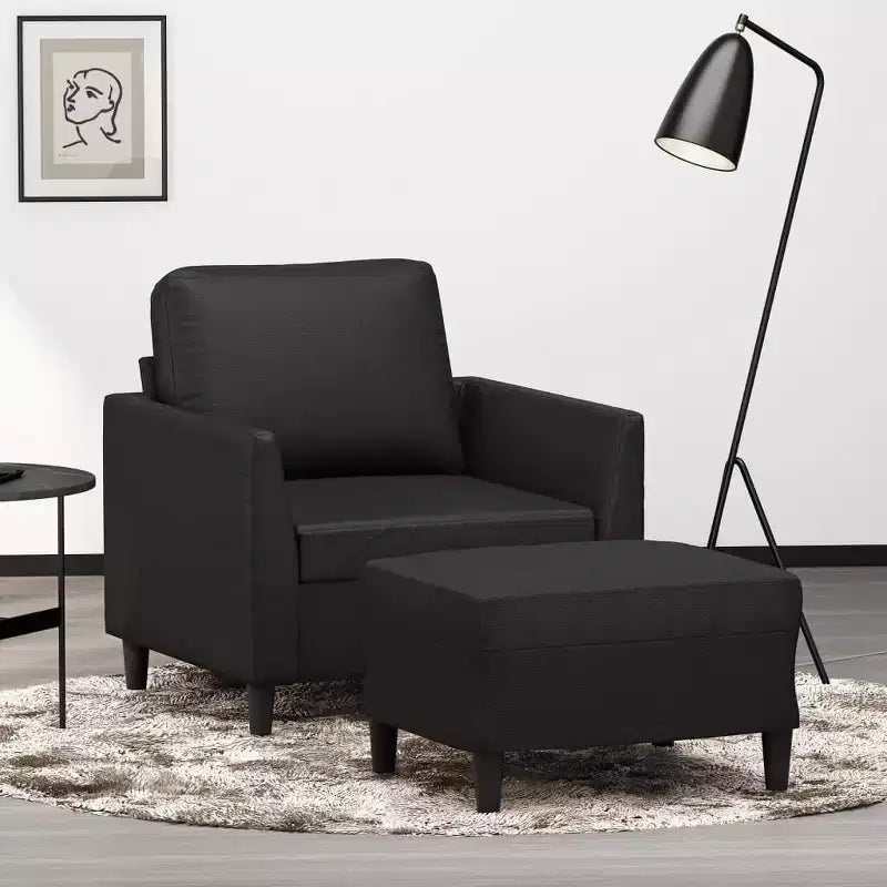 vidaXL Sofa Chair Accent Single Sofa Armchair with Footstool Faux Leather - Black
