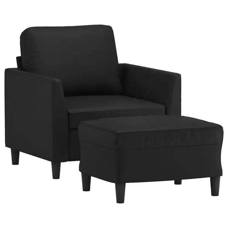 vidaXL Sofa Chair Accent Single Sofa Armchair with Footstool Faux Leather - Black