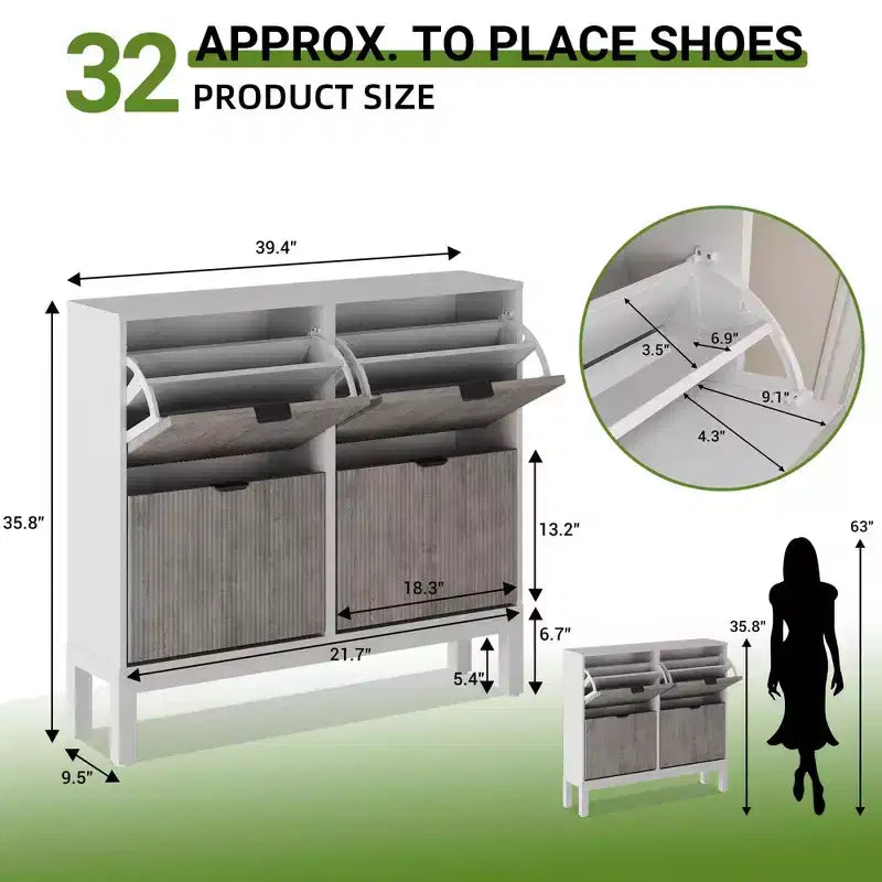 Meuble à chaussures TruAIR à 4 tiroirs - Organisateur d'entrée étroit autoportant avec pieds en métal pour couloir/vestibule
