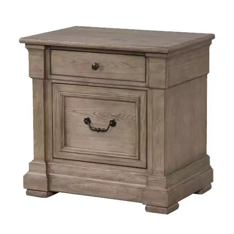 Royal Hampton Nightstand, 2 Drawers, Weathered Gray Solid Wood, 28 Inch
