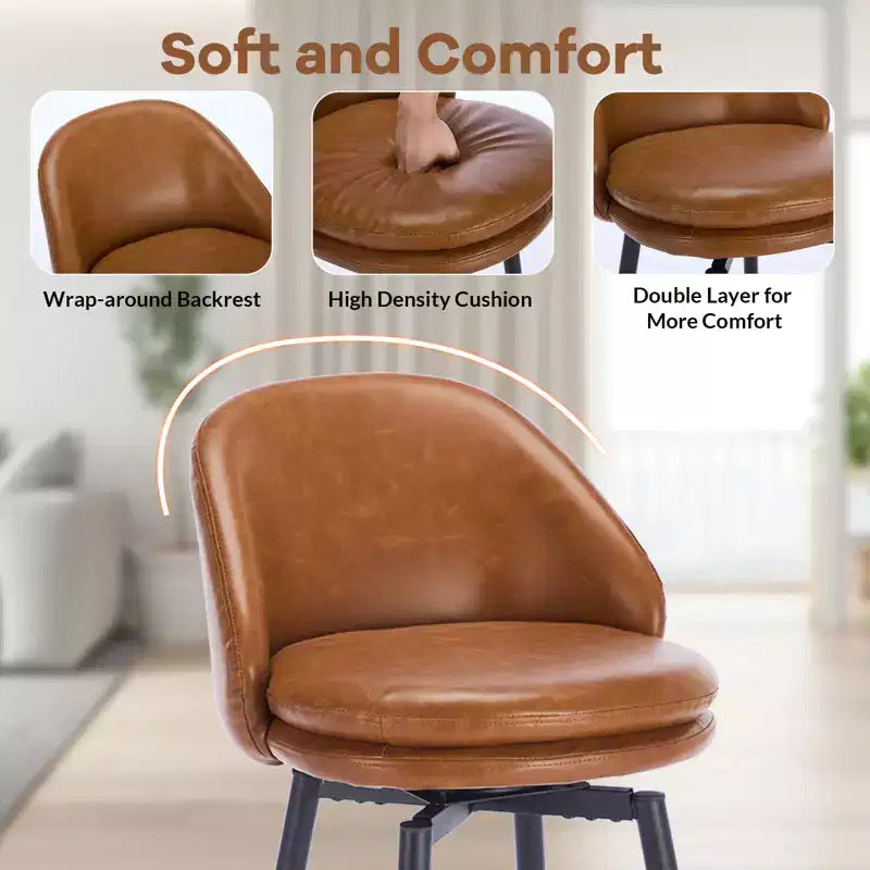 TruAIR 26 Bar Stools Set of 2 - Modern Swivel Counter Stools with Back & PU Leather for Kitchen Island
