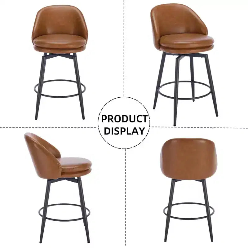 TruAIR 26 Bar Stools Set of 2 - Modern Swivel Counter Stools with Back & PU Leather for Kitchen Island