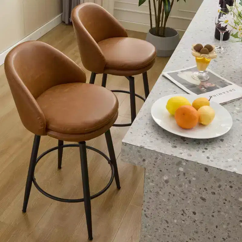 TruAIR 26 Bar Stools Set of 2 - Modern Swivel Counter Stools with Back & PU Leather for Kitchen Island