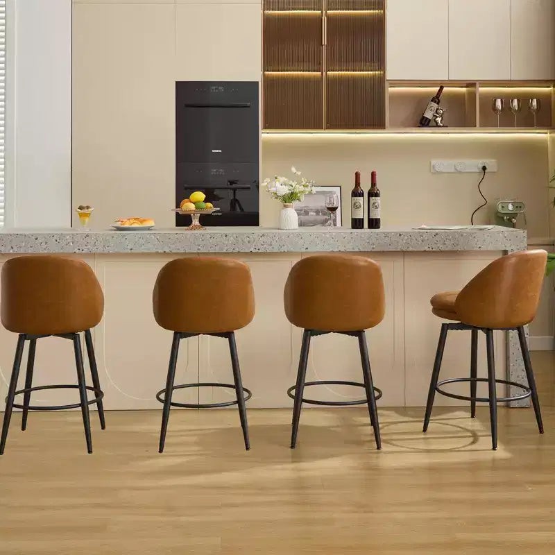 TruAIR 26 Bar Stools Set of 2 - Modern Swivel Counter Stools with Back & PU Leather for Kitchen Island