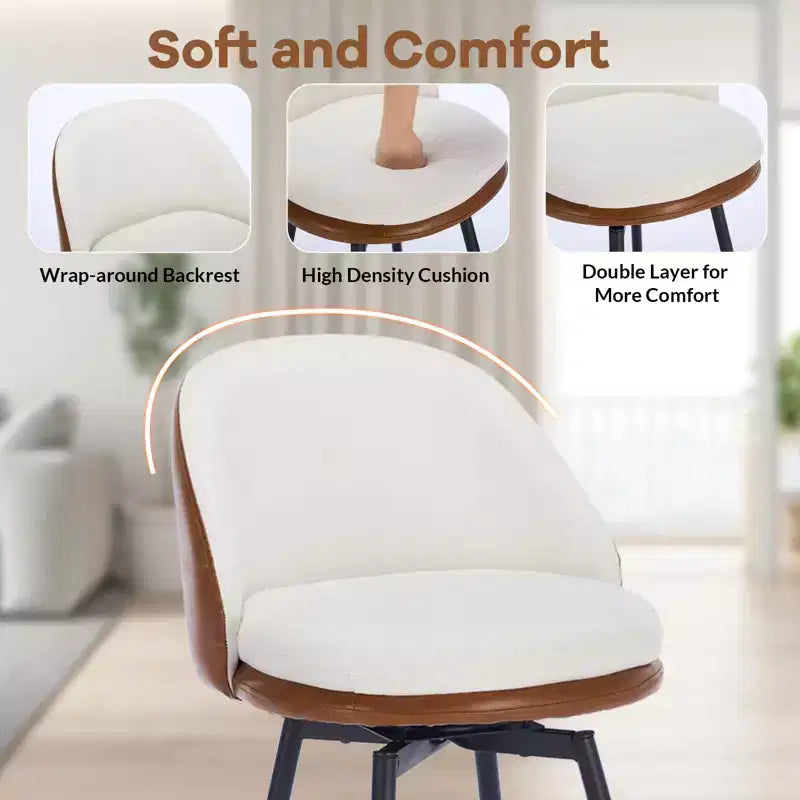 TruAIR 26 Bar Stools Set of 2 - Modern Swivel Counter Stools with Back & PU Leather for Kitchen Island