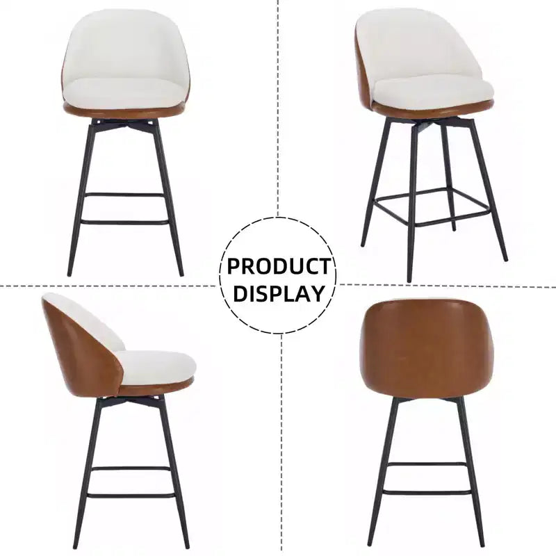 TruAIR 26 Bar Stools Set of 2 - Modern Swivel Counter Stools with Back & PU Leather for Kitchen Island
