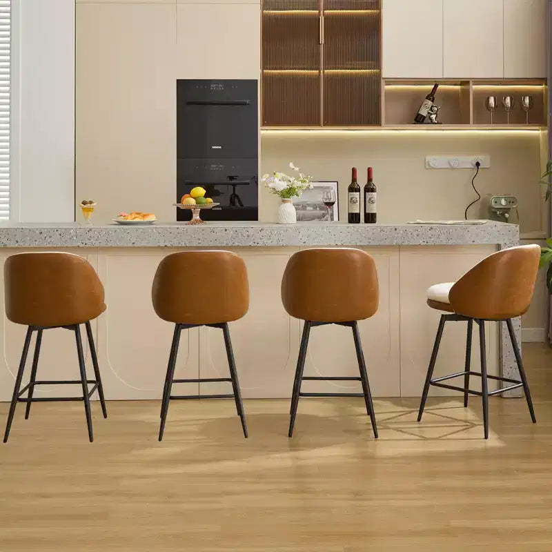 TruAIR 26 Bar Stools Set of 2 - Modern Swivel Counter Stools with Back & PU Leather for Kitchen Island
