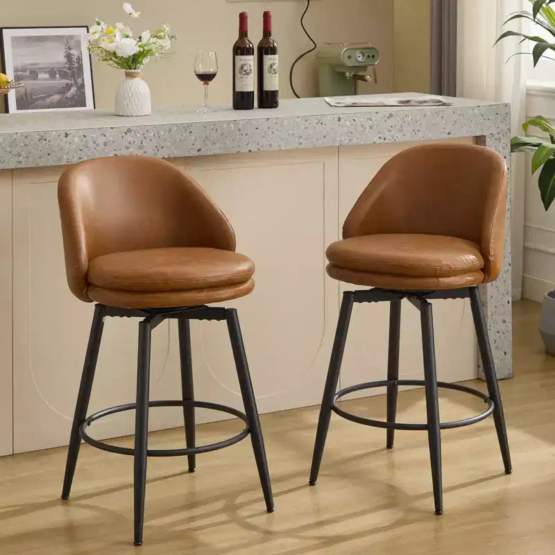 TruAIR 26 Bar Stools Set of 2 - Modern Swivel Counter Stools with Back & PU Leather for Kitchen Island