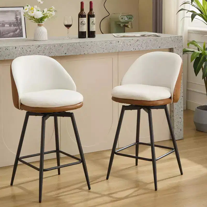 TruAIR 26 Bar Stools Set of 2 - Modern Swivel Counter Stools with Back & PU Leather for Kitchen Island