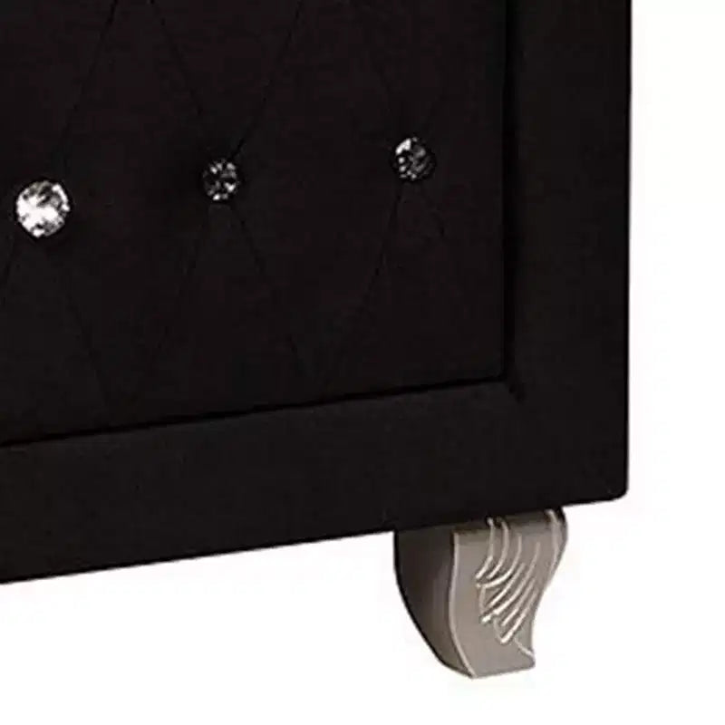 Royal Hampton Nightstand, 2 Drawers with Crystal Knobs, Black Velvet Upholstery