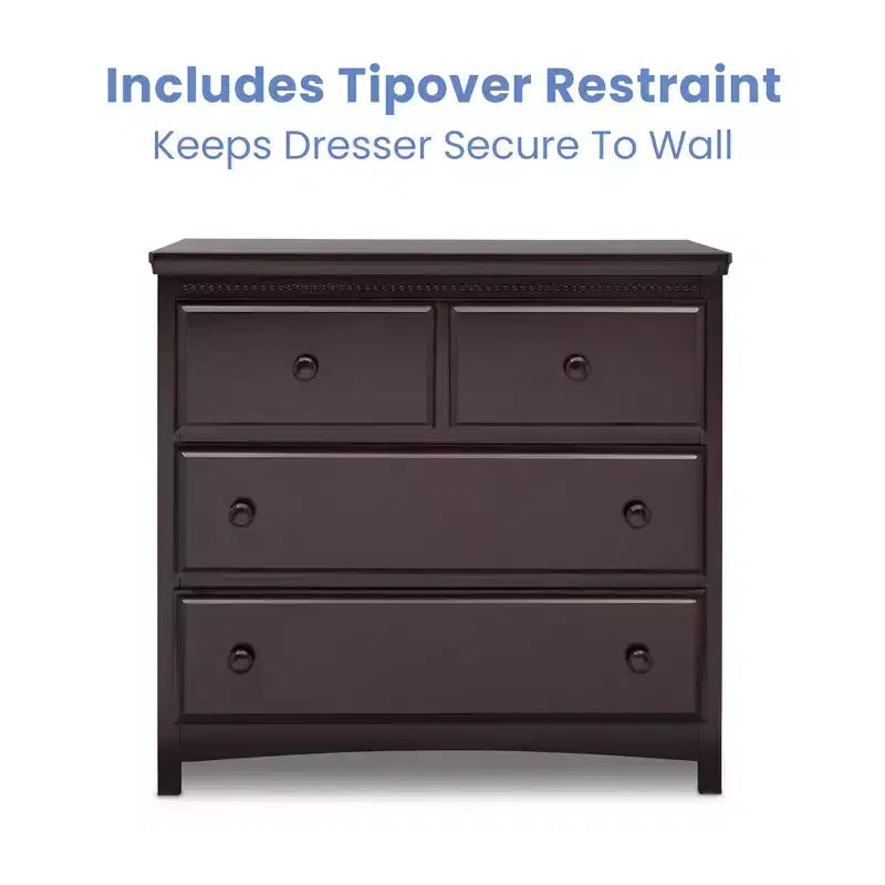 Delta Children Emerson 3 Drawer Dresser with Changing Top and Interlocking Drawers, Dark Chocolate