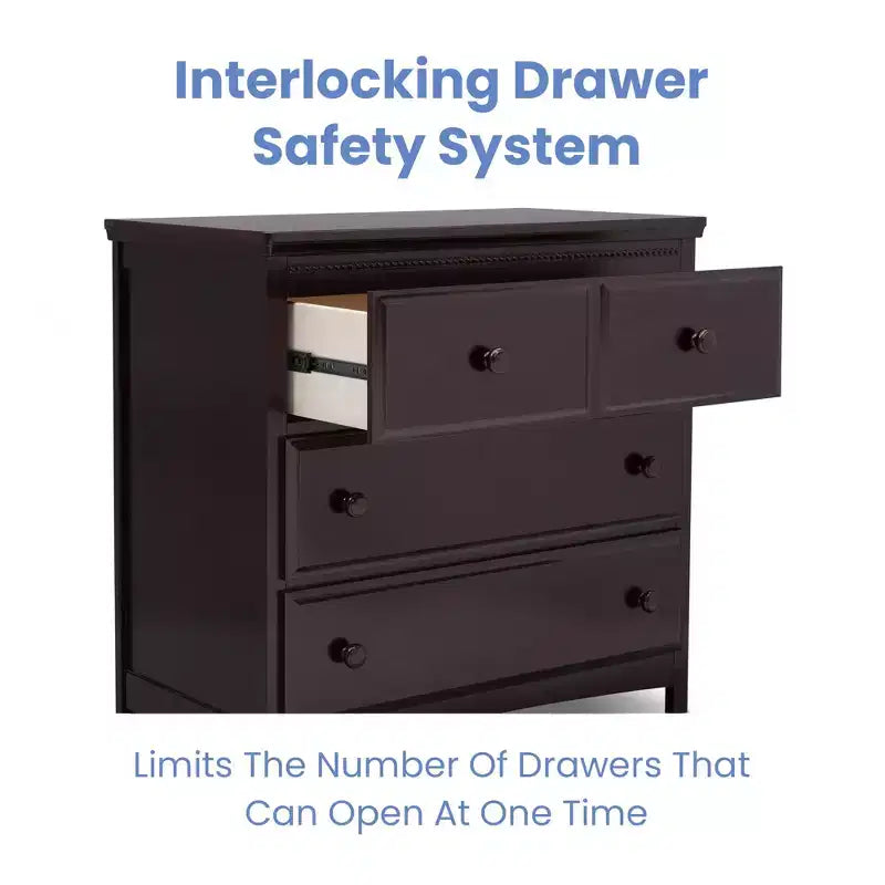 Delta Children Emerson 3 Drawer Dresser with Changing Top and Interlocking Drawers, Dark Chocolate