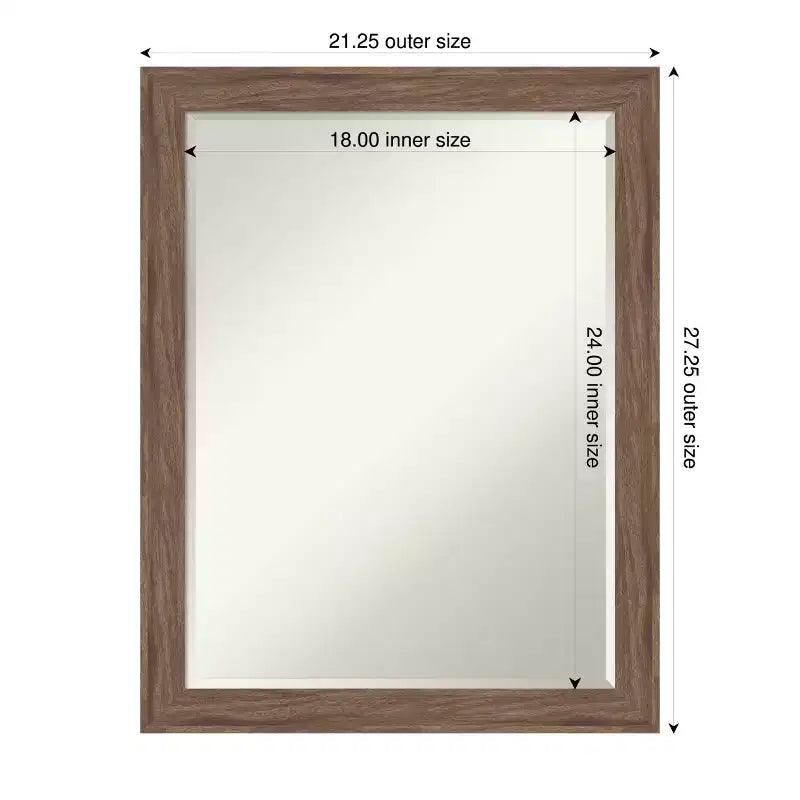 Specchio da parete per bagno smussato stretto e piccolo, marrone medio, 27,25 x 21,25 pollici.