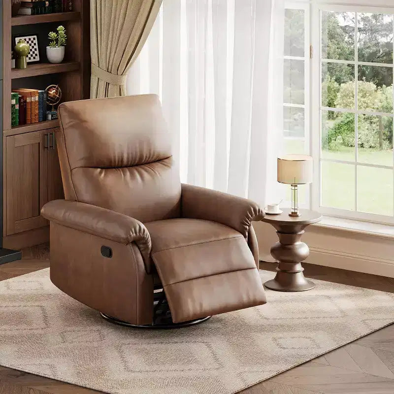 Manual Recliner Chair,360 Swivel Rocker Glider Nursery Chair with Padded Armrest and Deep Seat,Modern PU Leather Upholstered Reclining Chair