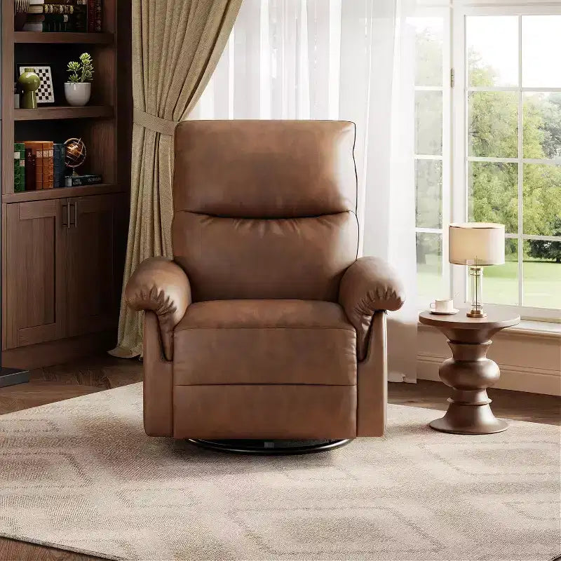 Manual Recliner Chair,360 Swivel Rocker Glider Nursery Chair with Padded Armrest and Deep Seat,Modern PU Leather Upholstered Reclining Chair