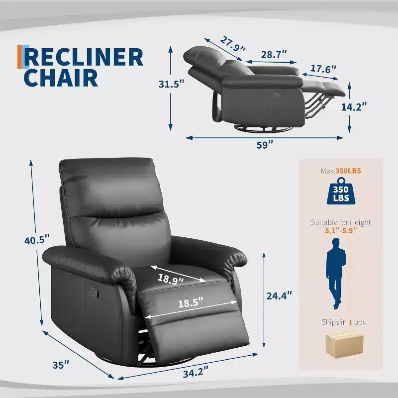 Manual Recliner Chair,360 Swivel Rocker Glider Nursery Chair with Padded Armrest and Deep Seat,Modern PU Leather Upholstered Reclining Chair