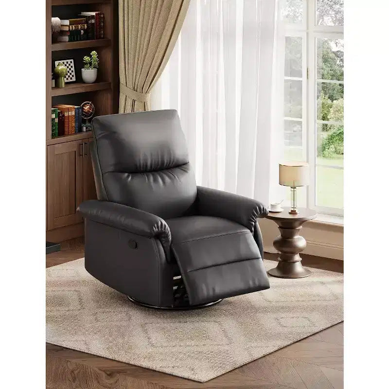 Manual Recliner Chair,360 Swivel Rocker Glider Nursery Chair with Padded Armrest and Deep Seat,Modern PU Leather Upholstered Reclining Chair