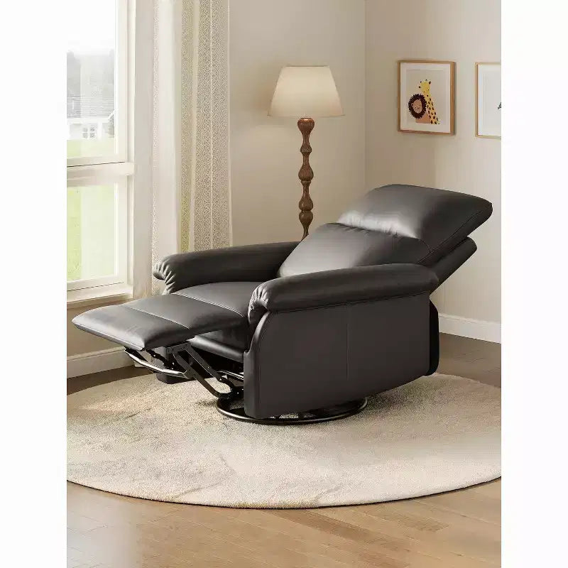 Manual Recliner Chair,360 Swivel Rocker Glider Nursery Chair with Padded Armrest and Deep Seat,Modern PU Leather Upholstered Reclining Chair