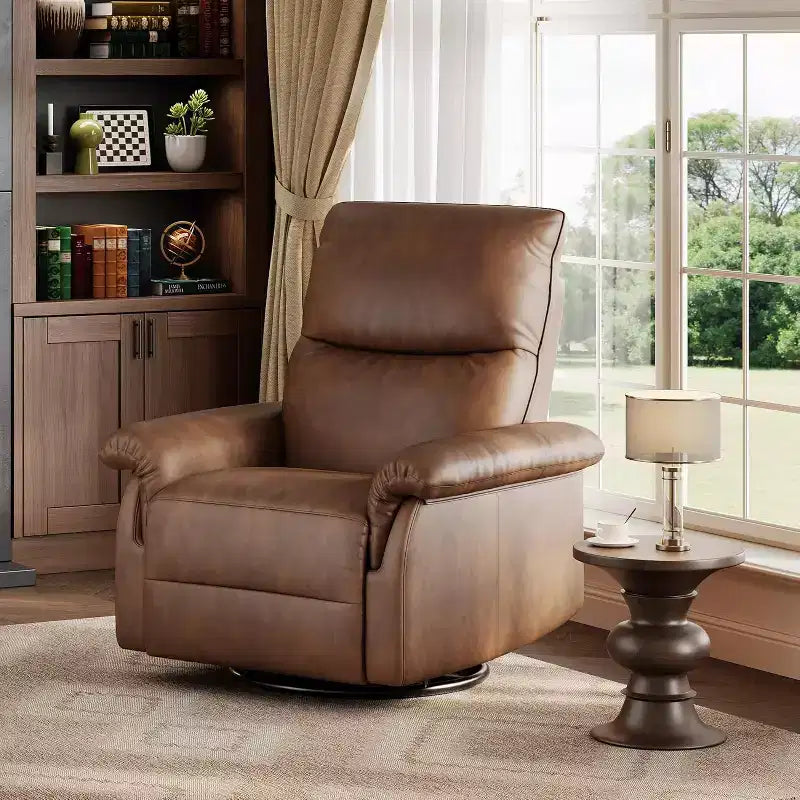 Manual Recliner Chair,360 Swivel Rocker Glider Nursery Chair with Padded Armrest and Deep Seat,Modern PU Leather Upholstered Reclining Chair