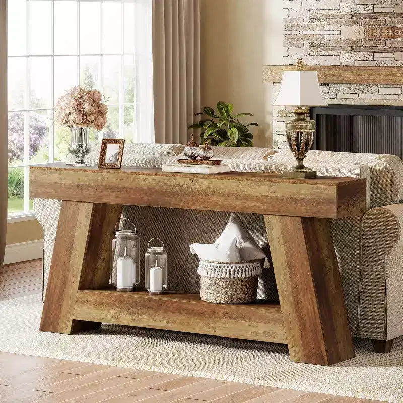 Lantine 70.9 Long Console Table, 2-Tier Wooden Sofa Table Behind Couch with Open Storage Shelf for Entryway, Hallway, Living Room