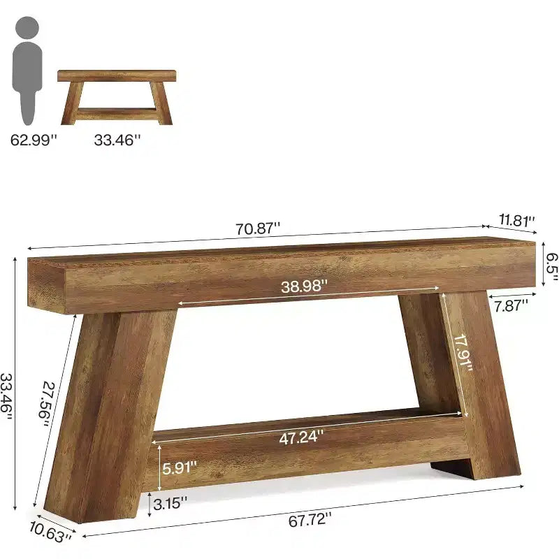 Lantine 70.9 Long Console Table, 2-Tier Wooden Sofa Table Behind Couch with Open Storage Shelf for Entryway, Hallway, Living Room
