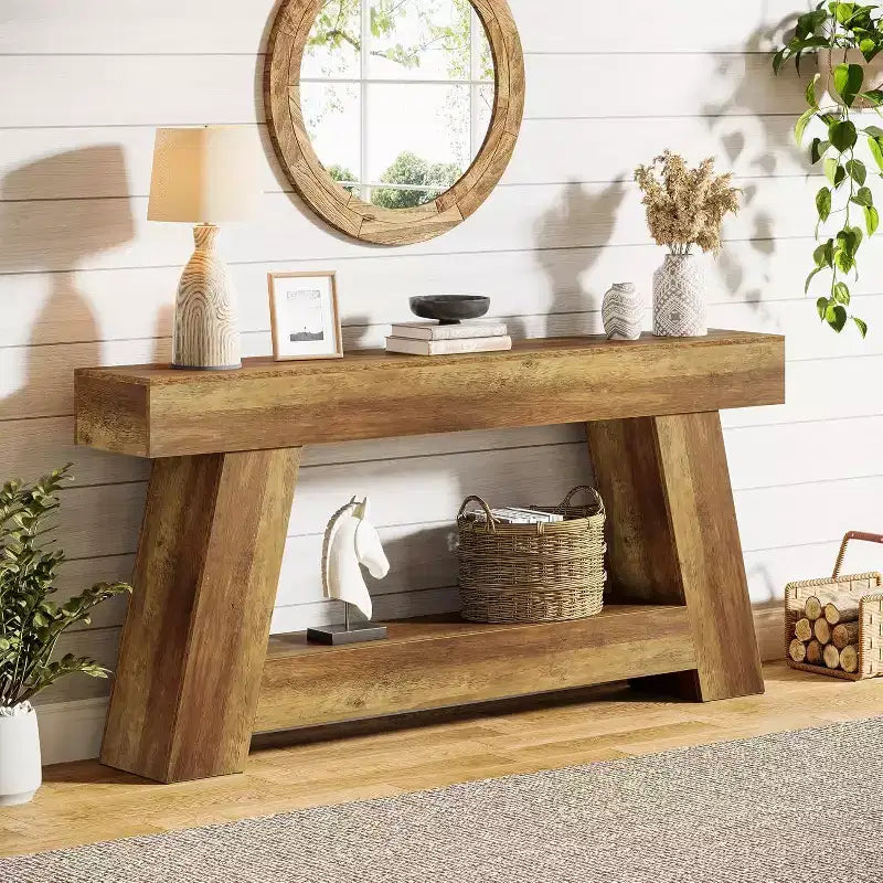 Lantine 70.9 Long Console Table, 2-Tier Wooden Sofa Table Behind Couch with Open Storage Shelf for Entryway, Hallway, Living Room