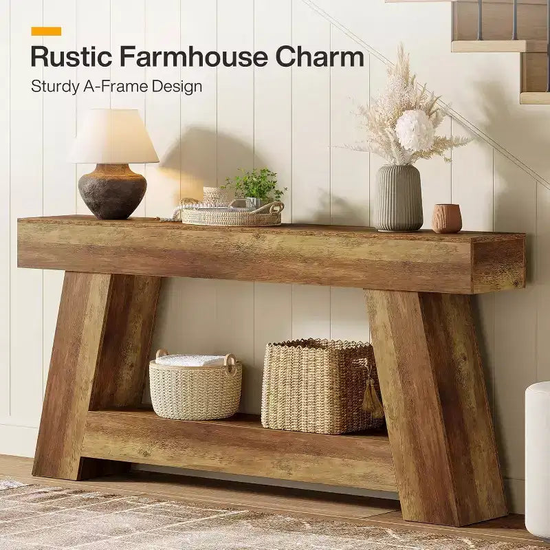 Lantine 70.9 Long Console Table, 2-Tier Wooden Sofa Table Behind Couch with Open Storage Shelf for Entryway, Hallway, Living Room
