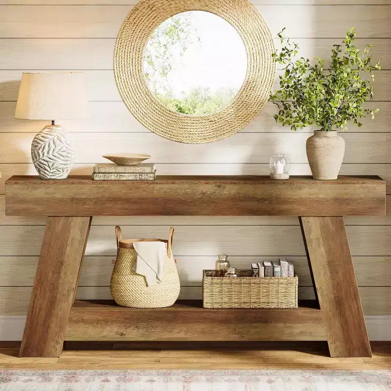 Lantine 70.9 Long Console Table, 2-Tier Wooden Sofa Table Behind Couch with Open Storage Shelf for Entryway, Hallway, Living Room