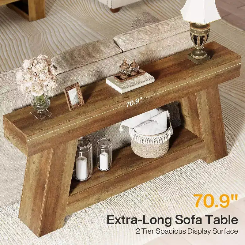 Lantine 70.9 Long Console Table, 2-Tier Wooden Sofa Table Behind Couch with Open Storage Shelf for Entryway, Hallway, Living Room