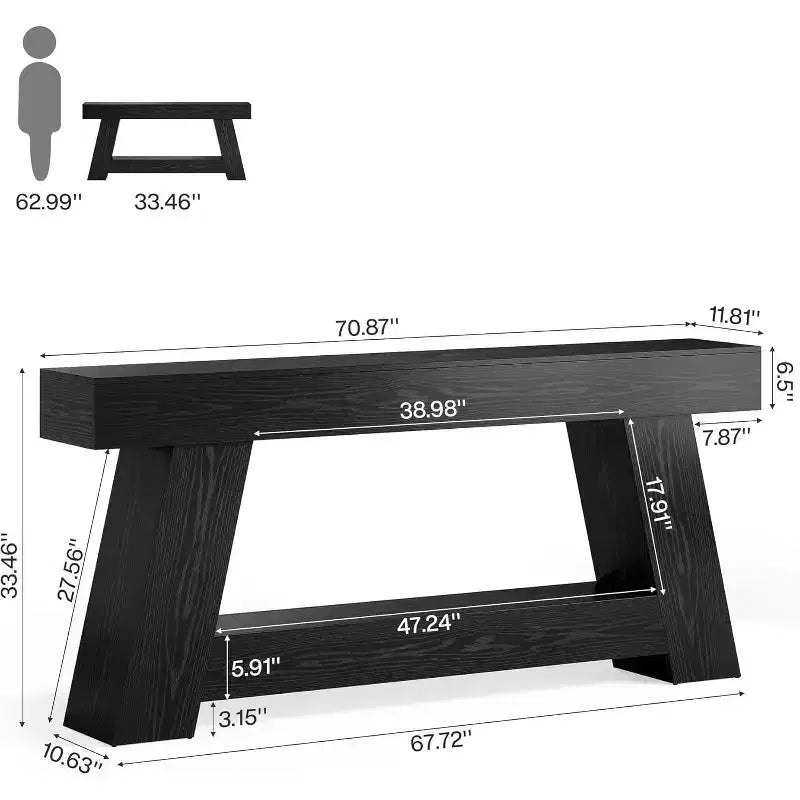 Lantine 70.9 Long Console Table, 2-Tier Wooden Sofa Table Behind Couch with Open Storage Shelf for Entryway, Hallway, Living Room