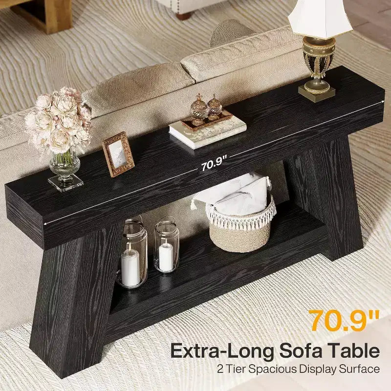 Lantine 70.9 Long Console Table, 2-Tier Wooden Sofa Table Behind Couch with Open Storage Shelf for Entryway, Hallway, Living Room
