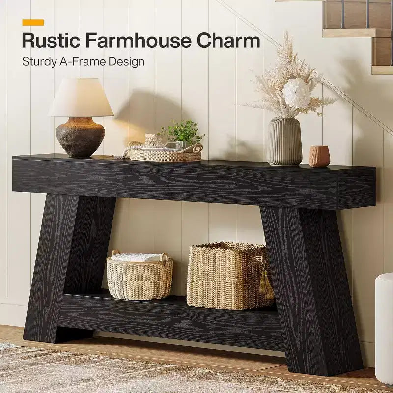 Lantine 70.9 Long Console Table, 2-Tier Wooden Sofa Table Behind Couch with Open Storage Shelf for Entryway, Hallway, Living Room