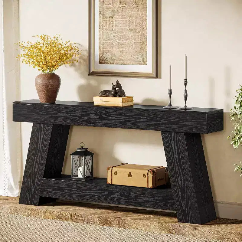 Lantine 70.9 Long Console Table, 2-Tier Wooden Sofa Table Behind Couch with Open Storage Shelf for Entryway, Hallway, Living Room