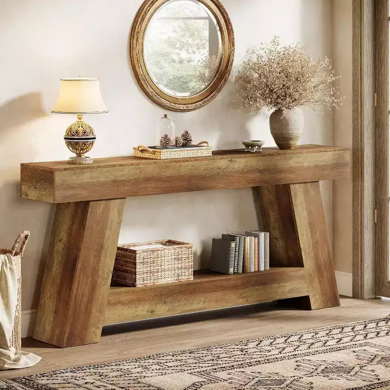 Lantine 70.9 Long Console Table, 2-Tier Wooden Sofa Table Behind Couch with Open Storage Shelf for Entryway, Hallway, Living Room