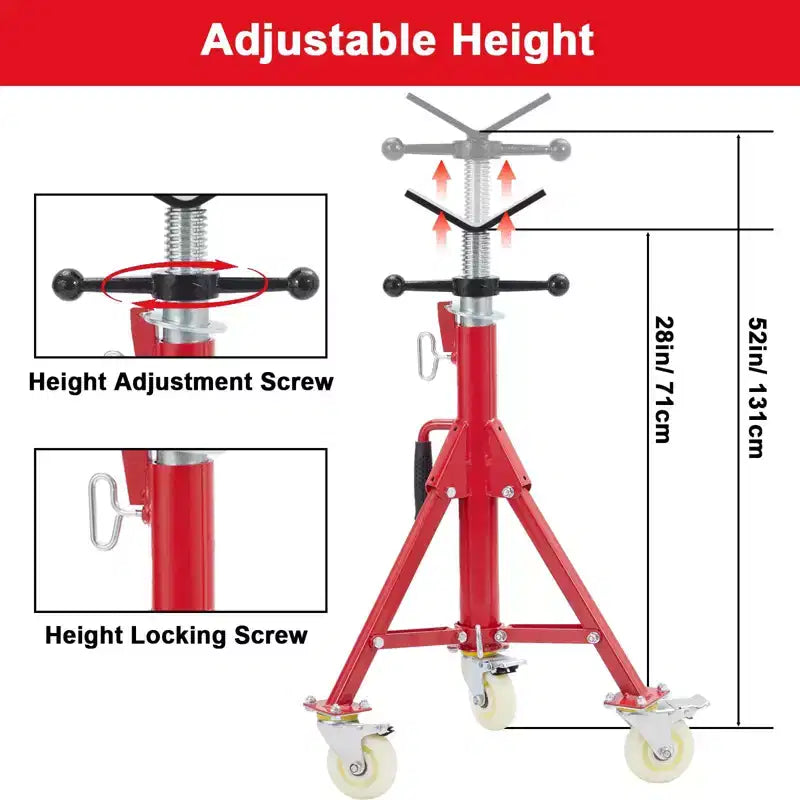Pipe Stand, Pipe Jack Stand with Casters 28-52 Inch Adjustable Height V Head Folding Pipe Stands