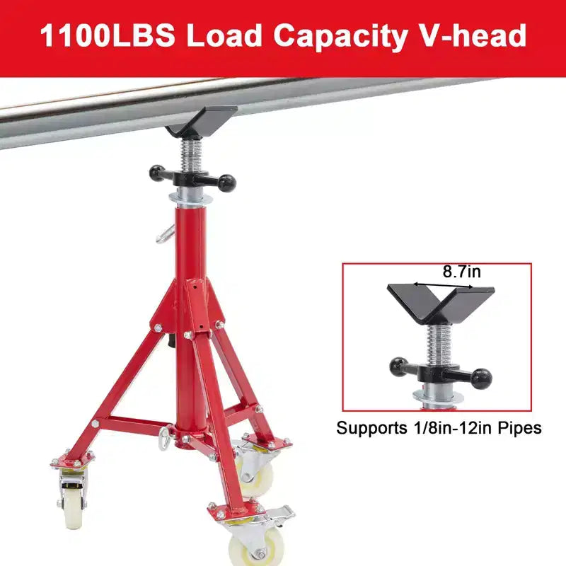 Pipe Stand, Pipe Jack Stand with Casters 28-52 Inch Adjustable Height V Head Folding Pipe Stands