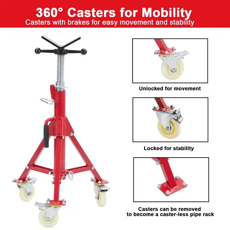 Pipe Stand, Pipe Jack Stand with Casters 28-52 Inch Adjustable Height V Head Folding Pipe Stands