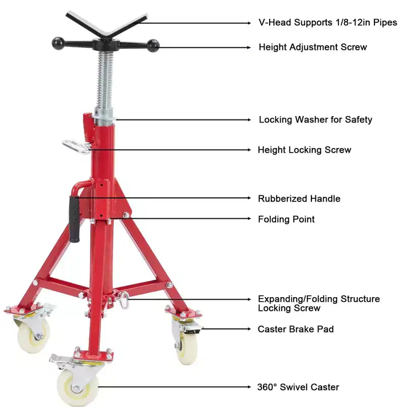 Pipe Stand, Pipe Jack Stand with Casters 28-52 Inch Adjustable Height V Head Folding Pipe Stands