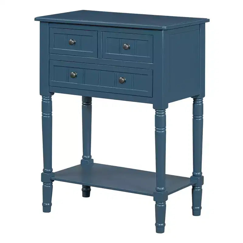 Bellemave Narrow Console Table, Slim Sofa Table with Three Storage Drawers and Bottom Shelf (Dark blue)