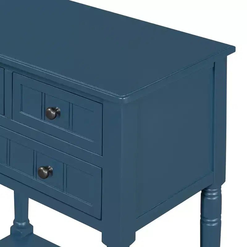 Bellemave Narrow Console Table, Slim Sofa Table with Three Storage Drawers and Bottom Shelf (Dark blue)